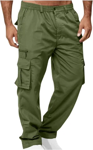 Men's Cargo Pants Multi Pockets Straight Barrel Work Pants Outdoor Fitness Bodybuilding Trousers Baggy Hiking Pants