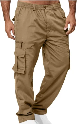 Men's Cargo Pants Multi Pockets Straight Barrel Work Pants Outdoor Fitness Bodybuilding Trousers Baggy Hiking Pants