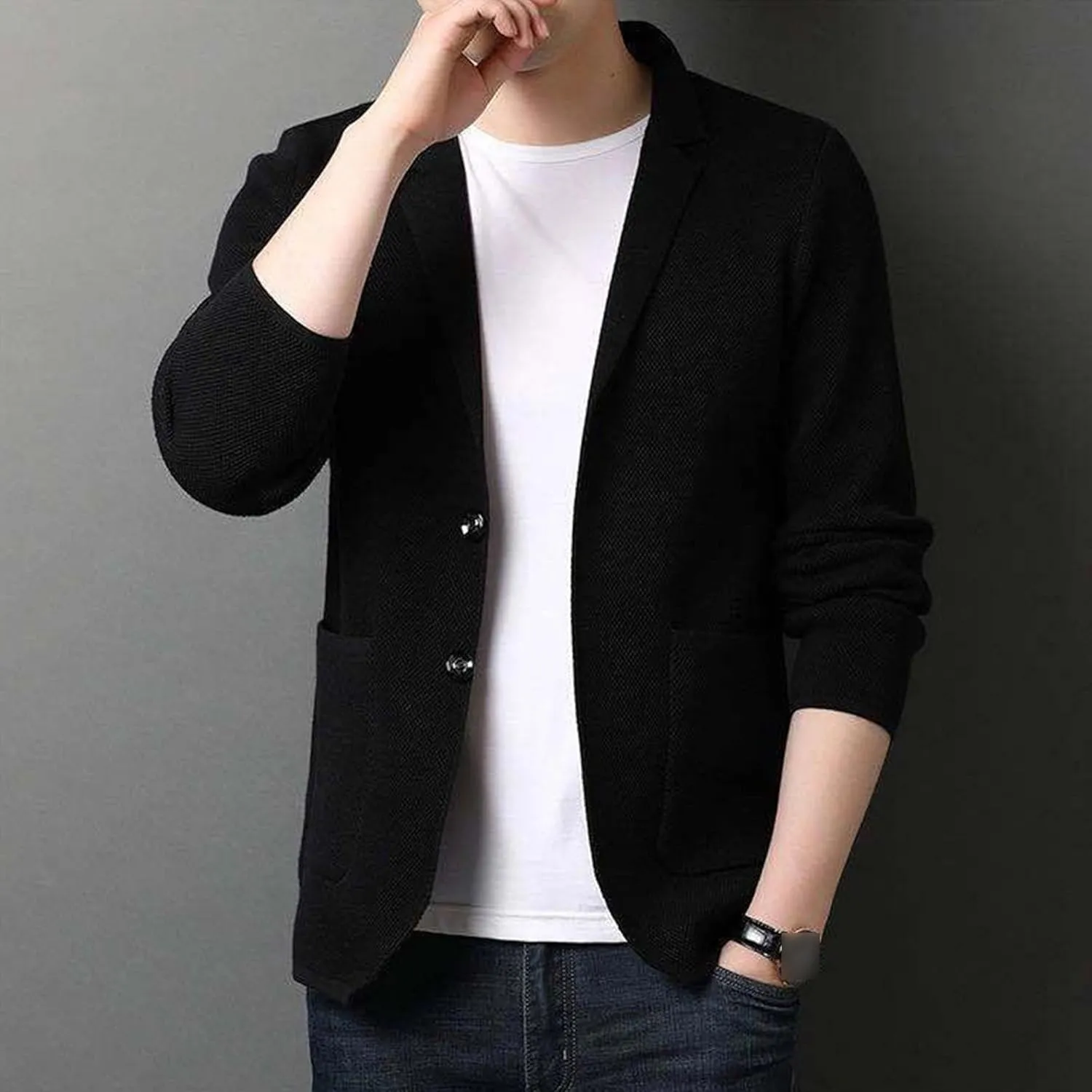 Men's Casual Knitted Cardigan Classic Button Down Male Knits Jacket Slim Fit Pockets Knit Sweater Coat