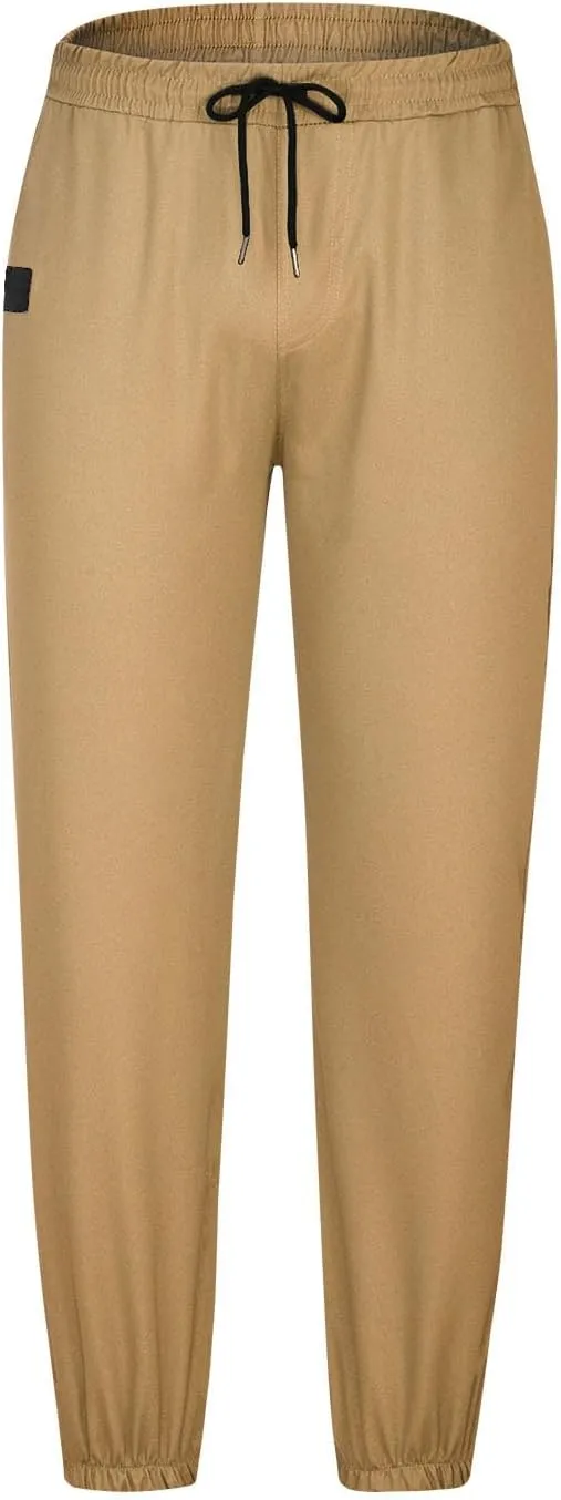 Mens Casual Pants Elastic Waist Loose Fit Cinch Bottom Trousers Plus Size Stretch Drawstring Active Pants with Pocket