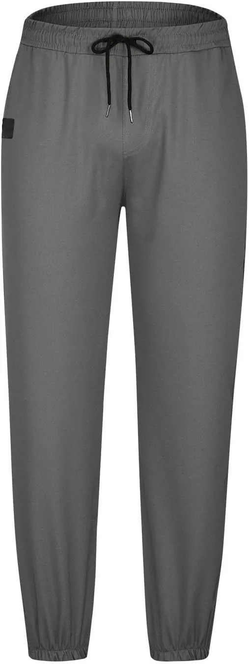 Mens Casual Pants Elastic Waist Loose Fit Cinch Bottom Trousers Plus Size Stretch Drawstring Active Pants with Pocket