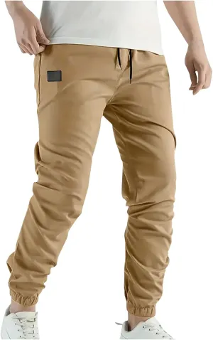 Mens Casual Pants Elastic Waist Loose Fit Cinch Bottom Trousers Plus Size Stretch Drawstring Active Pants with Pocket