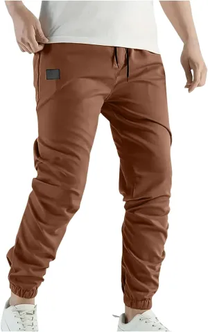 Mens Casual Pants Elastic Waist Loose Fit Cinch Bottom Trousers Plus Size Stretch Drawstring Active Pants with Pocket