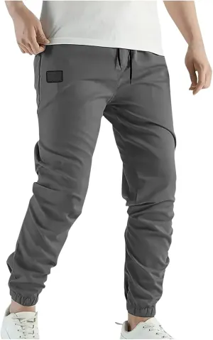 Mens Casual Pants Elastic Waist Loose Fit Cinch Bottom Trousers Plus Size Stretch Drawstring Active Pants with Pocket