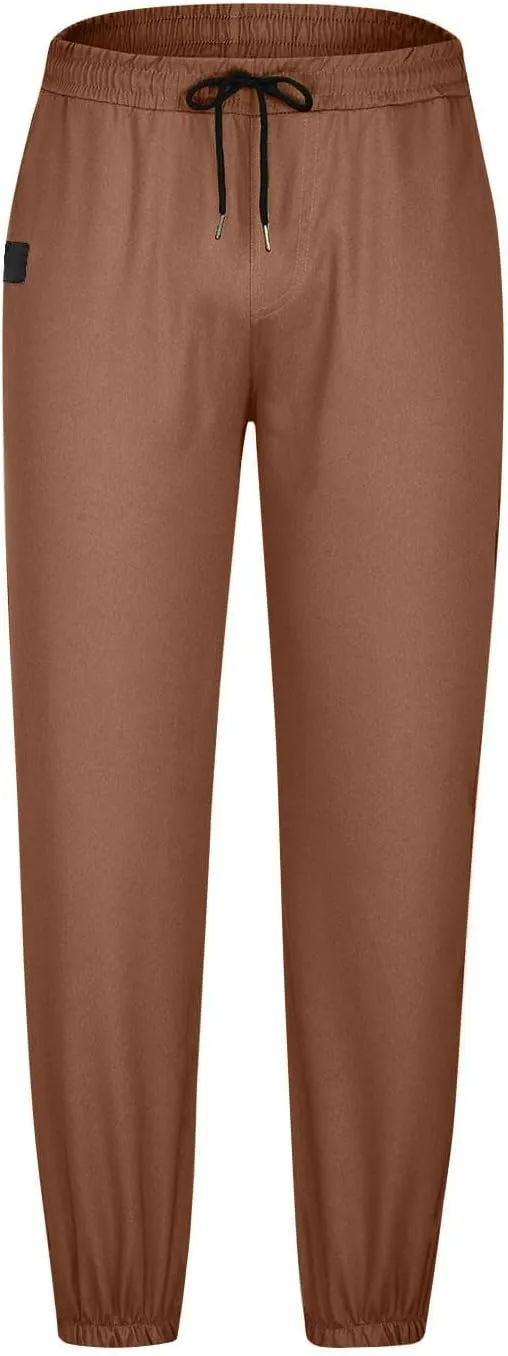 Mens Casual Pants Elastic Waist Loose Fit Cinch Bottom Trousers Plus Size Stretch Drawstring Active Pants with Pocket