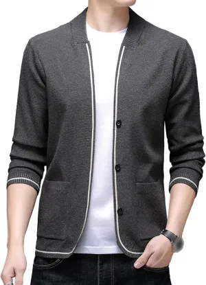 Men's Collar Knitted Cardigan Button Down Male Knits with Pockets Winter Long Sleeve Knit Cardigans