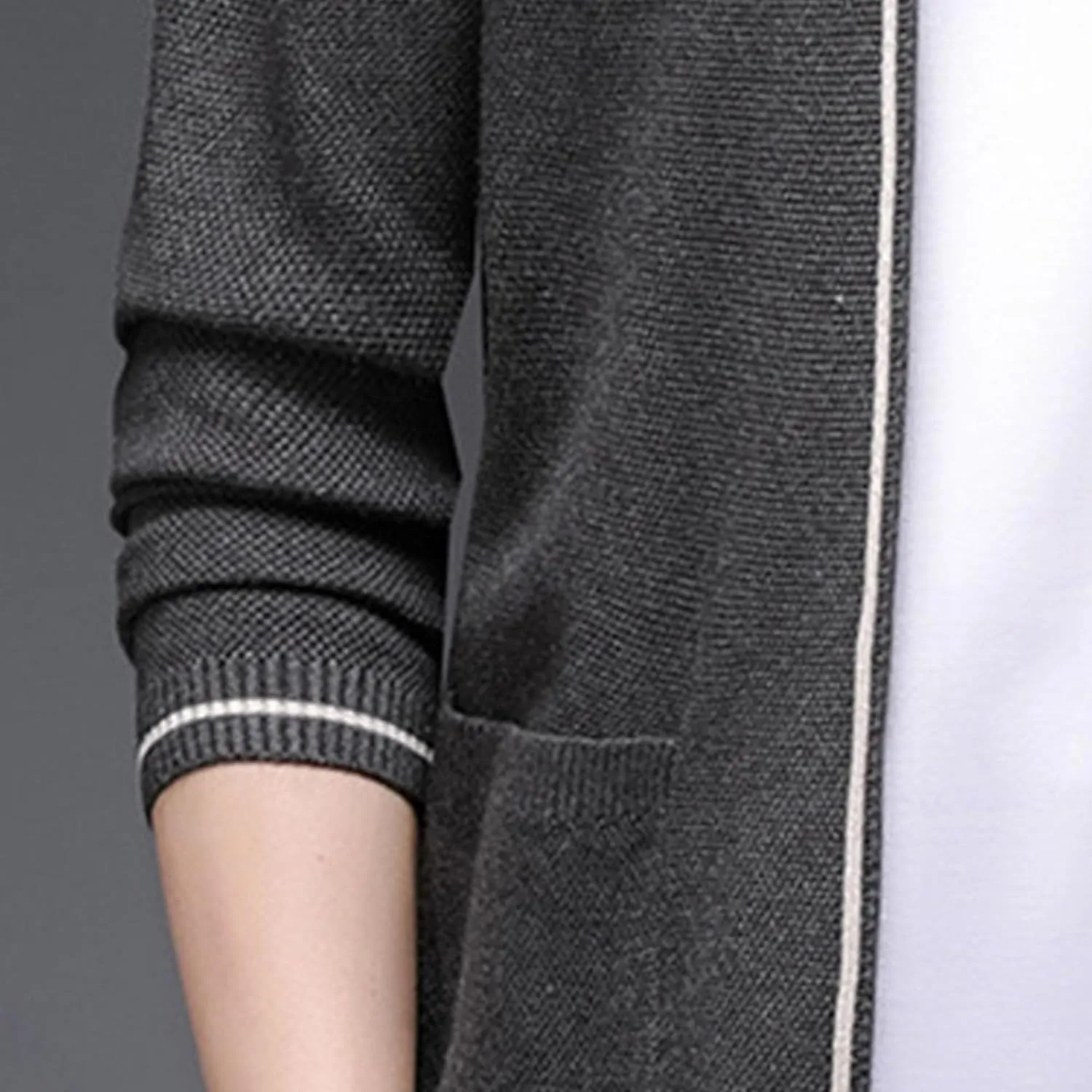 Men's Collar Knitted Cardigan Button Down Male Knits with Pockets Winter Long Sleeve Knit Cardigans