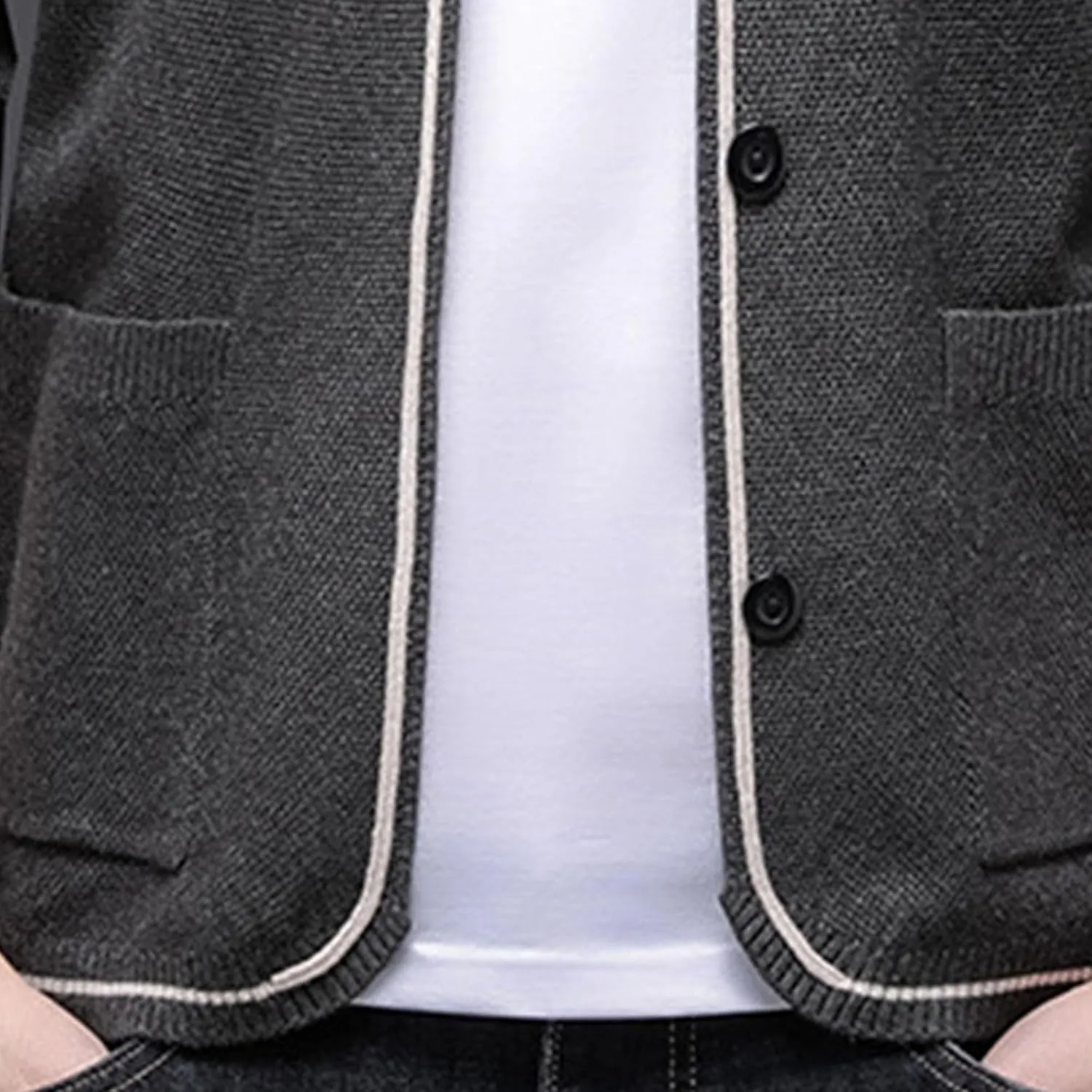 Men's Collar Knitted Cardigan Button Down Male Knits with Pockets Winter Long Sleeve Knit Cardigans