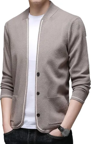 Men's Collar Knitted Cardigan Button Down Male Knits with Pockets Winter Long Sleeve Knit Cardigans
