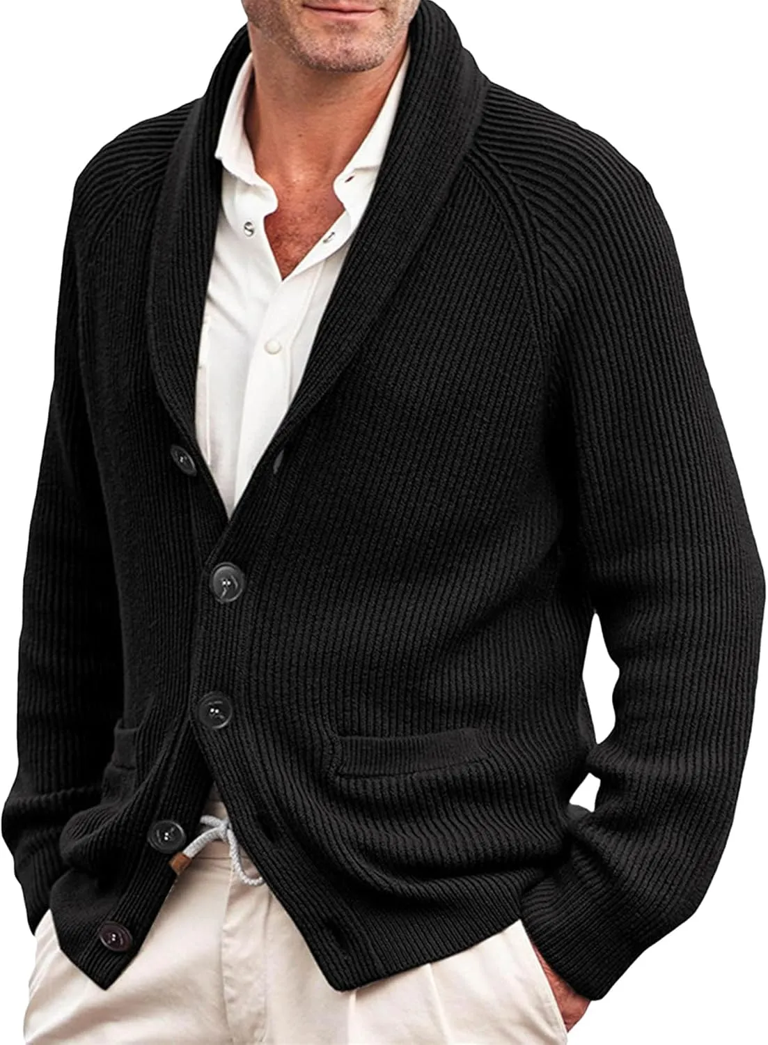 Men's Collar Knitted Cardigan Lightweight Button Down Male Knits Jackets Casual Long Sleeve Knit Cardigans Coat