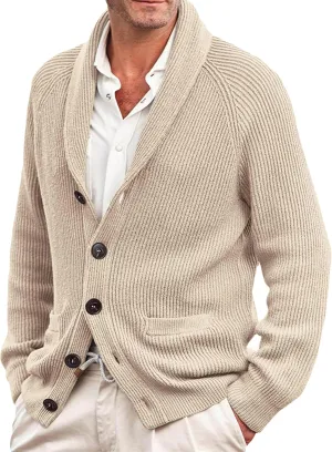 Men's Collar Knitted Cardigan Lightweight Button Down Male Knits Jackets Casual Long Sleeve Knit Cardigans Coat