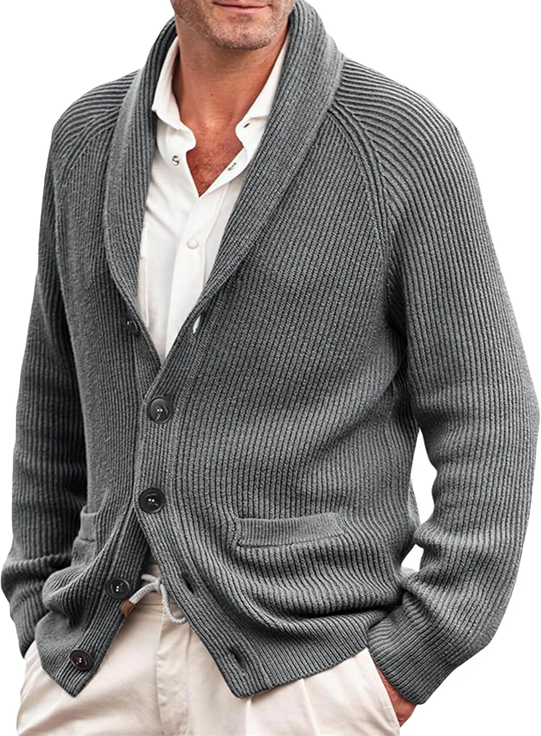 Men's Collar Knitted Cardigan Lightweight Button Down Male Knits Jackets Casual Long Sleeve Knit Cardigans Coat