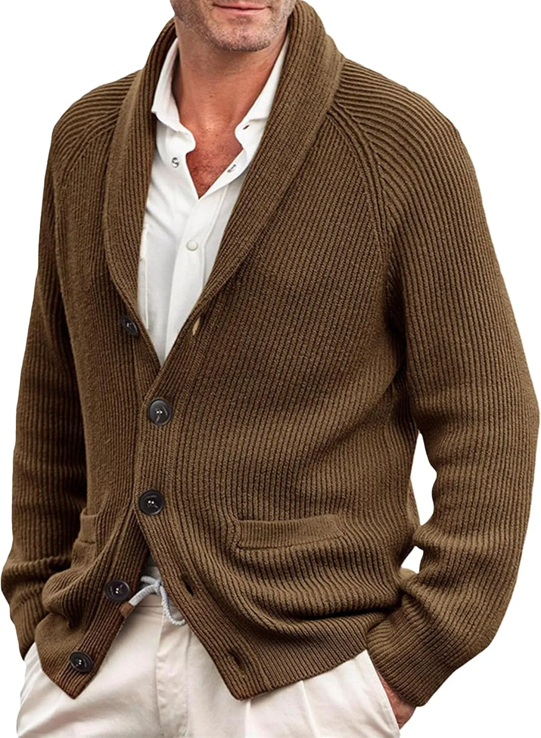 Men's Collar Knitted Cardigan Lightweight Button Down Male Knits Jackets Casual Long Sleeve Knit Cardigans Coat