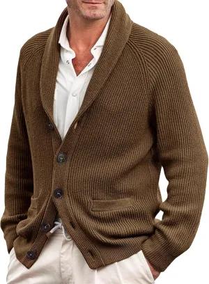 Men's Collar Knitted Cardigan Lightweight Button Down Male Knits Jackets Casual Long Sleeve Knit Cardigans Coat