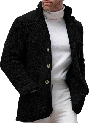 Men's Collar Knitted Sweater Jacket Slim Fit Cardigan Knits Jackets Lightweight Button Down Men Knits Coat