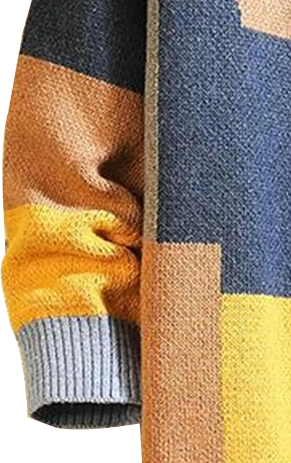Men's Color Block Knitted Jacket Lightweight Patch Male Knit Sweaters Jackets Slim Fit V-Neck Knits Sweater Coat