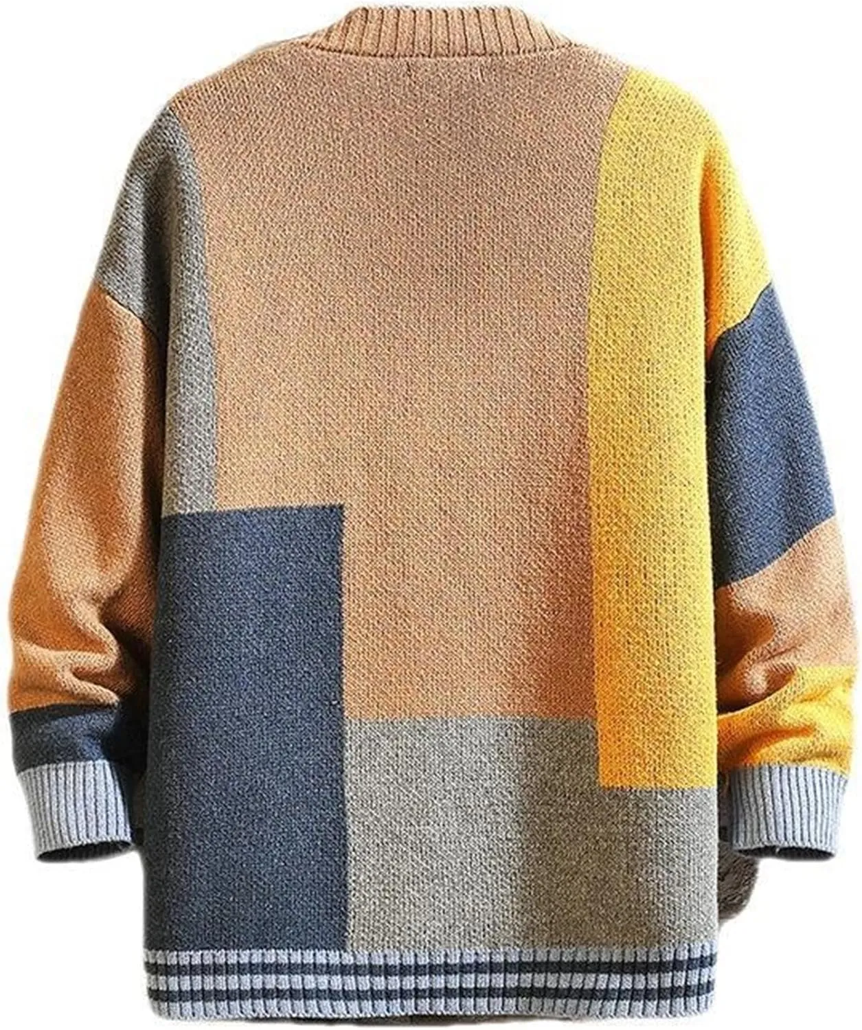 Men's Color Block Knitted Jacket Lightweight Patch Male Knit Sweaters Jackets Slim Fit V-Neck Knits Sweater Coat