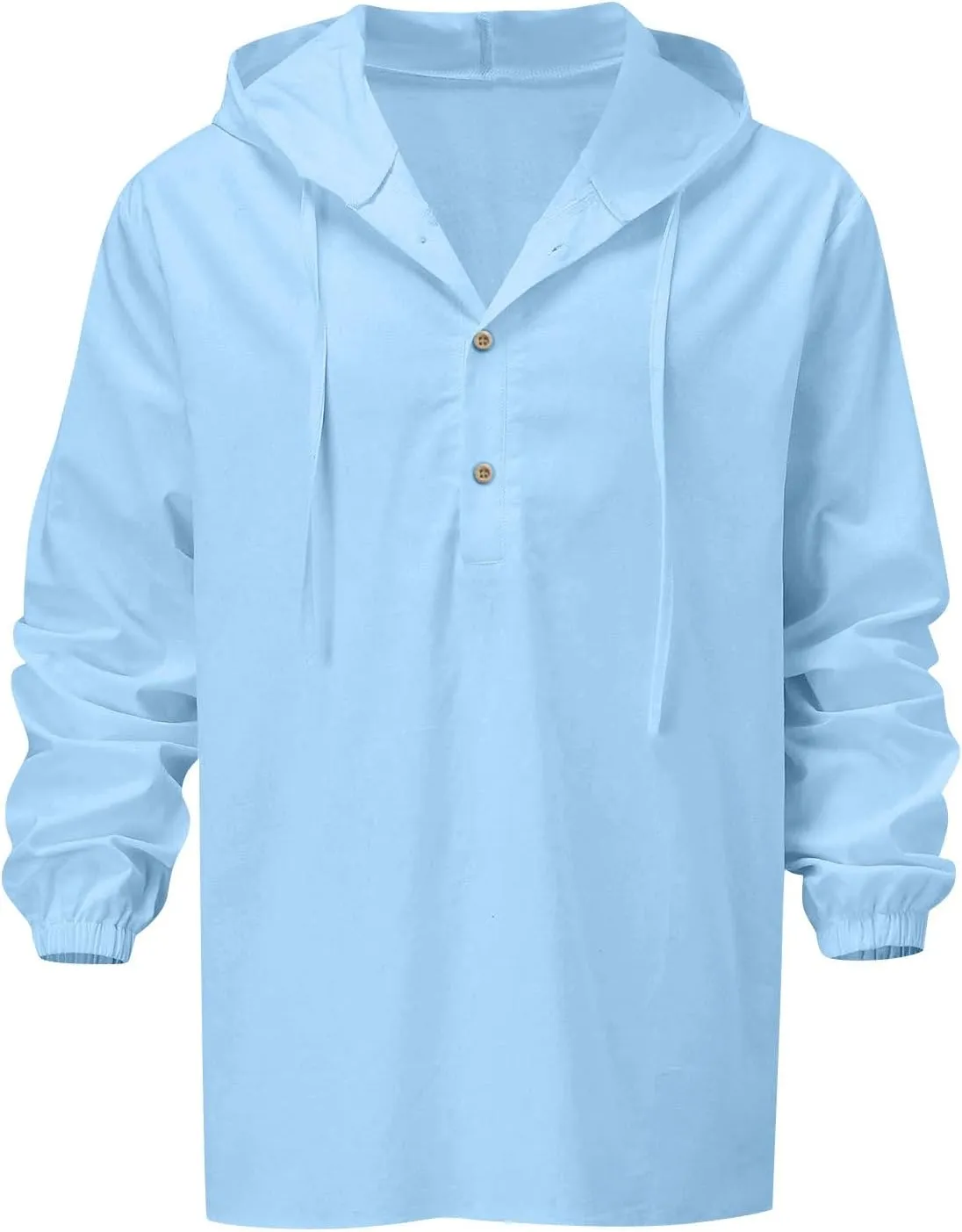 Mens Cotton Linen Hoodies Long Sleeve V Neck Button Down Hooded Shirt Sun Protection Lightweight Beach Shirt