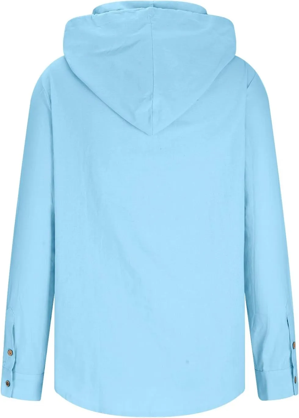 Mens Cotton Linen Shirts Fashion Casual Solid Color Button Tops Loose Fit Drawstring Long Sleeve with Hooded Blouse