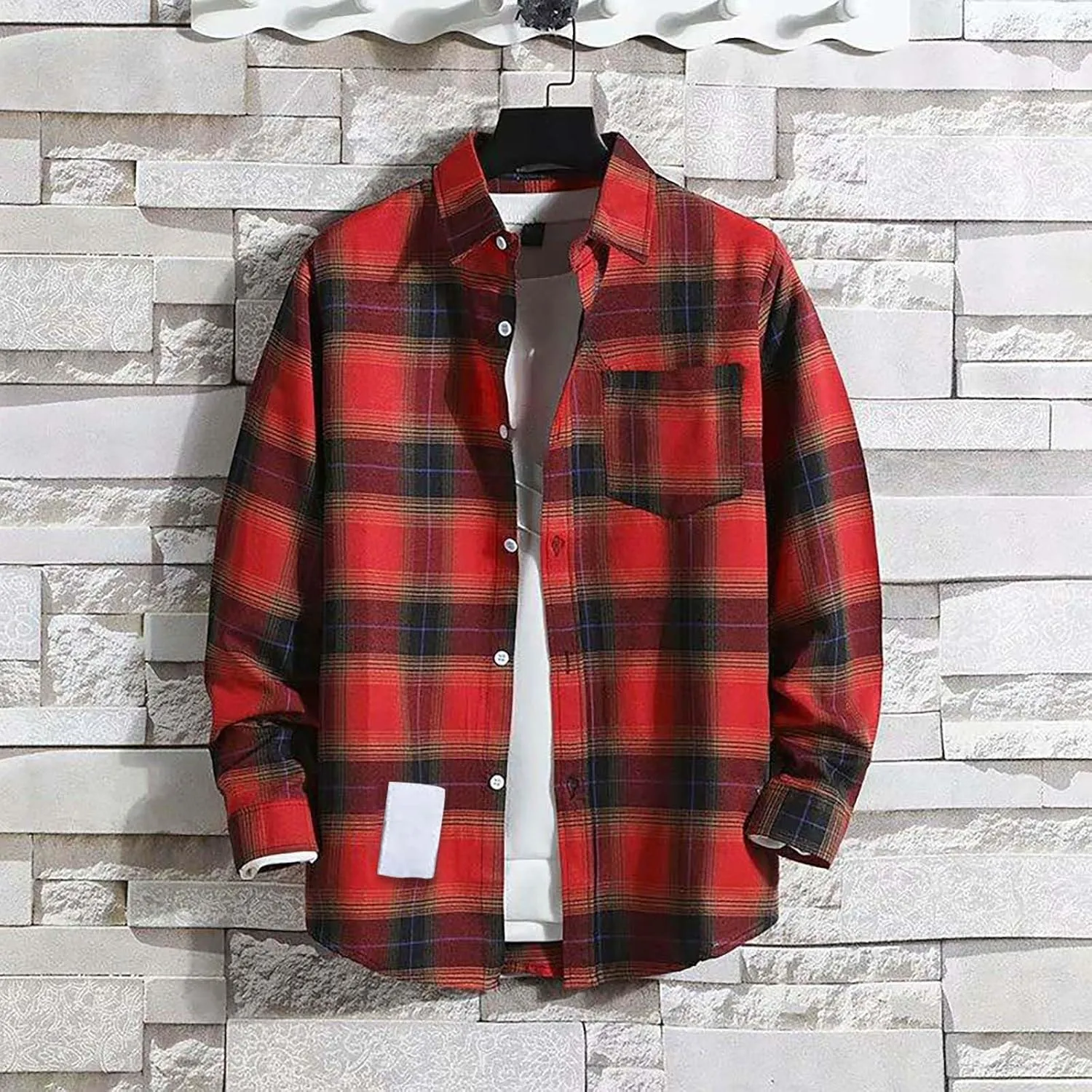 Mens Flannel Shirts Men Fashion Casual Fashionable Square Printing Lightweight Long Sleeve Flannel Shirt for Men