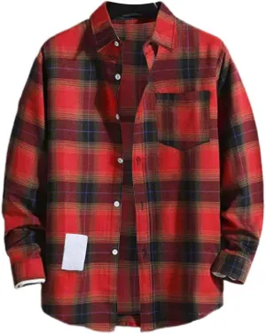 Mens Flannel Shirts Men Fashion Casual Fashionable Square Printing Lightweight Long Sleeve Flannel Shirt for Men