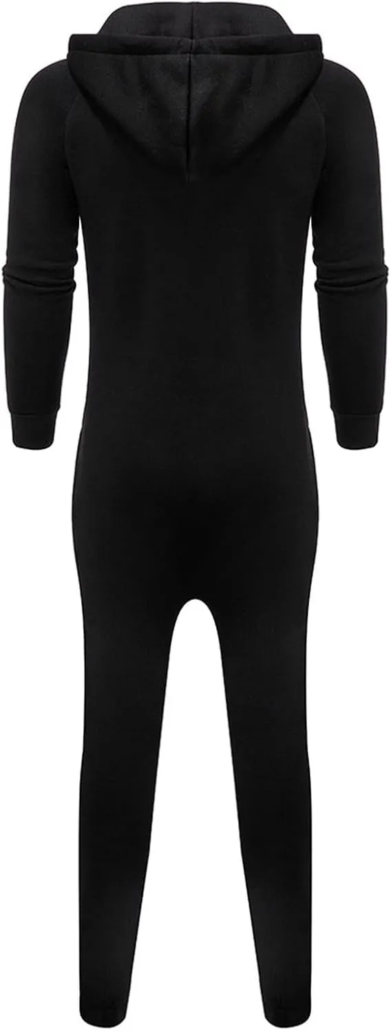 Men's Fleece Sweatshirts Hooded Zipper Jumpsuit Solid Color Matching Casual Suit Jumpsuit with Pocket