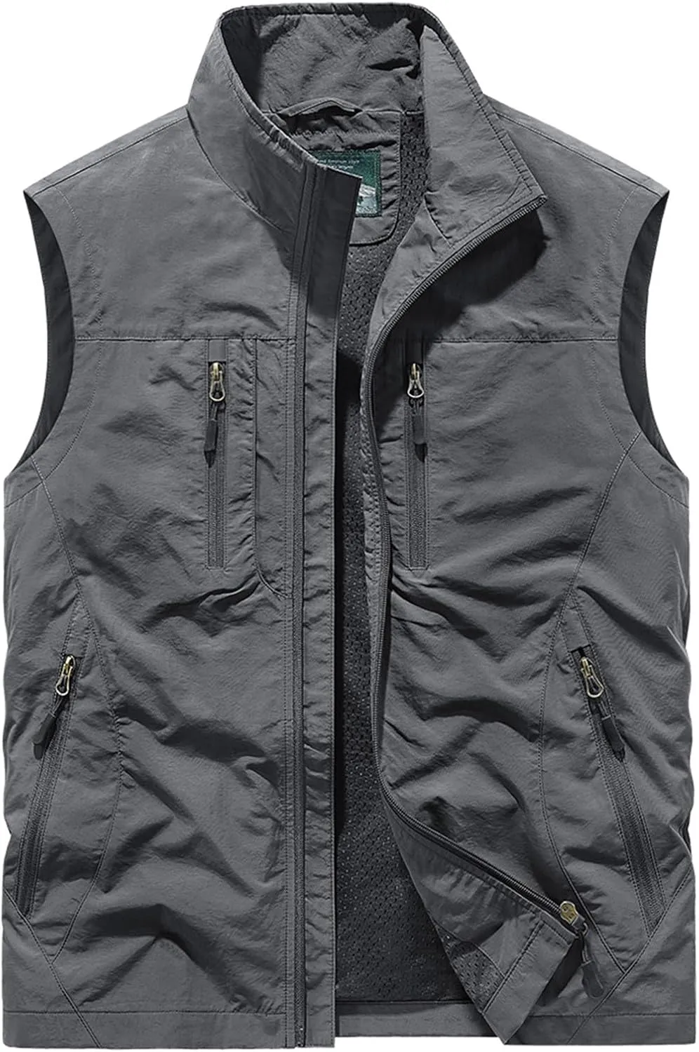 Men's Full Zip Sleeveless Quick Dry Jacket Casual Outdoor Vest Outerwear Multi Pockets Fishing Vests for Sport Golf