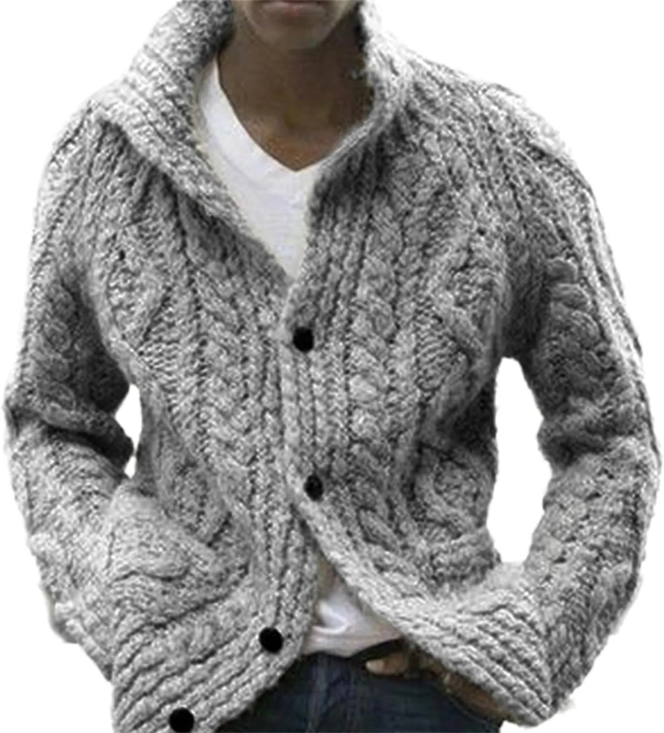 Men's Lapel Knitted Cardigan Button Down Male Knit Sweater Coat Solid Long Sleeve Knits Sweaters Coats