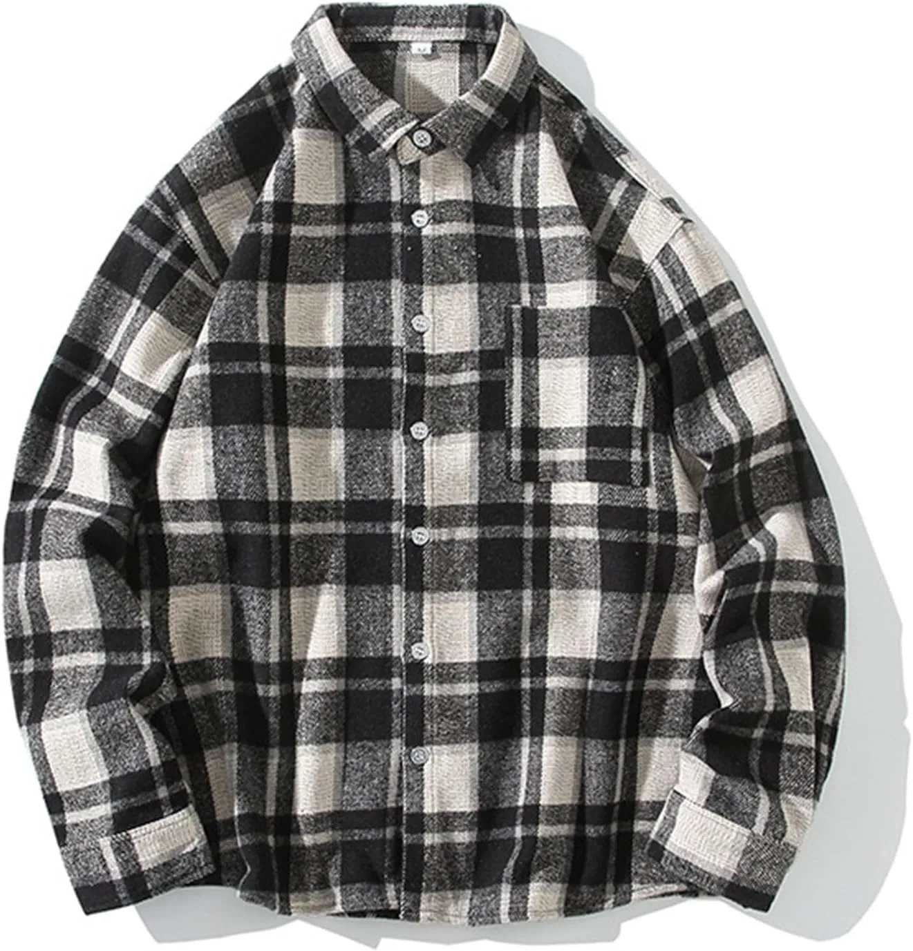 Mens Lapel Shirts Fashion Plaid Print Button Down Shirts Teen Loose Cotton Long Sleeve Blouse Fall Flannel Shirt Tops