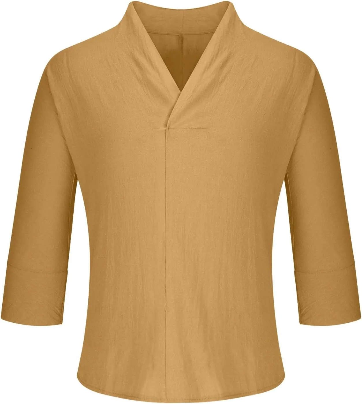 Men's Linen 3/4 Sleeve Shirts V Neck T-Shirt Summer Lightweight Breathable Thin Pullover Casual Loose Tops