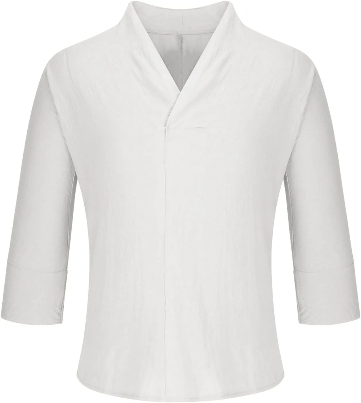 Men's Linen 3/4 Sleeve Shirts V Neck T-Shirt Summer Lightweight Breathable Thin Pullover Casual Loose Tops