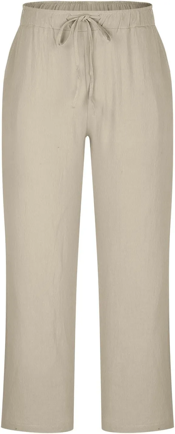 Mens Linen Harem Drawstring Pants Casual Elastic Waist Lightweight Trouser Hippie Loose Wide Leg Pants with Pocket