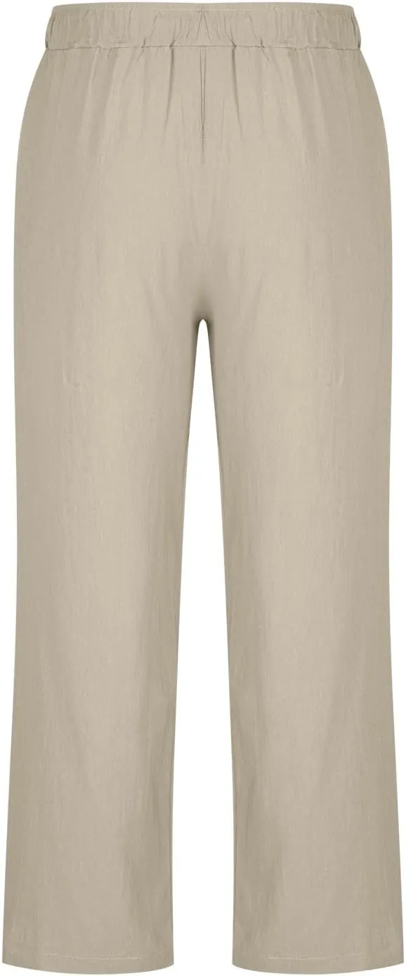 Mens Linen Harem Drawstring Pants Casual Elastic Waist Lightweight Trouser Hippie Loose Wide Leg Pants with Pocket