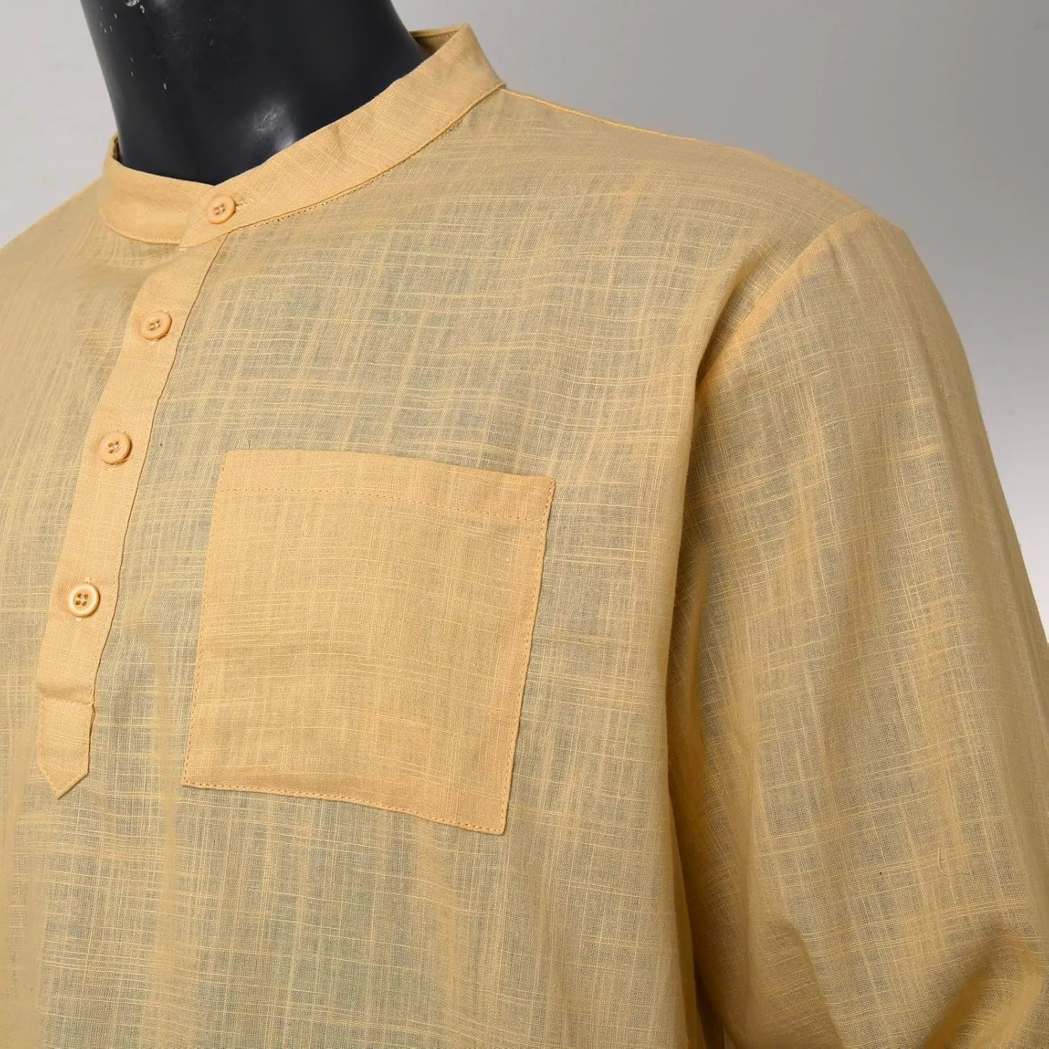 Men's Linen Shirts Button Down Casual Summer Long Sleeve Stand Henley T-Shirt Solid Hawaii Beach Wedding Tops with Pocket