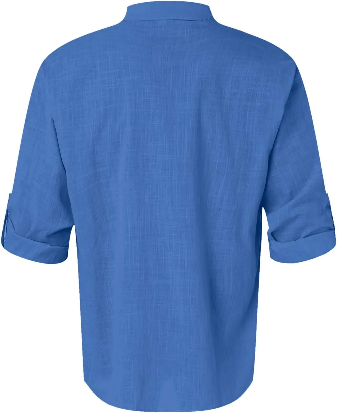 Men's Linen Shirts Button Down Casual Summer Long Sleeve Stand Henley T-Shirt Solid Hawaii Beach Wedding Tops with Pocket