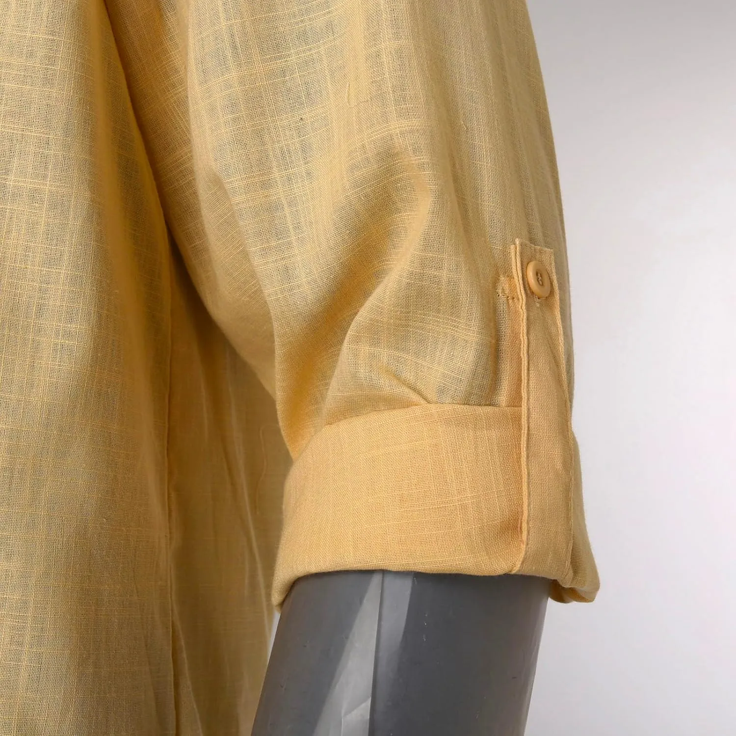 Men's Linen Shirts Button Down Casual Summer Long Sleeve Stand Henley T-Shirt Solid Hawaii Beach Wedding Tops with Pocket