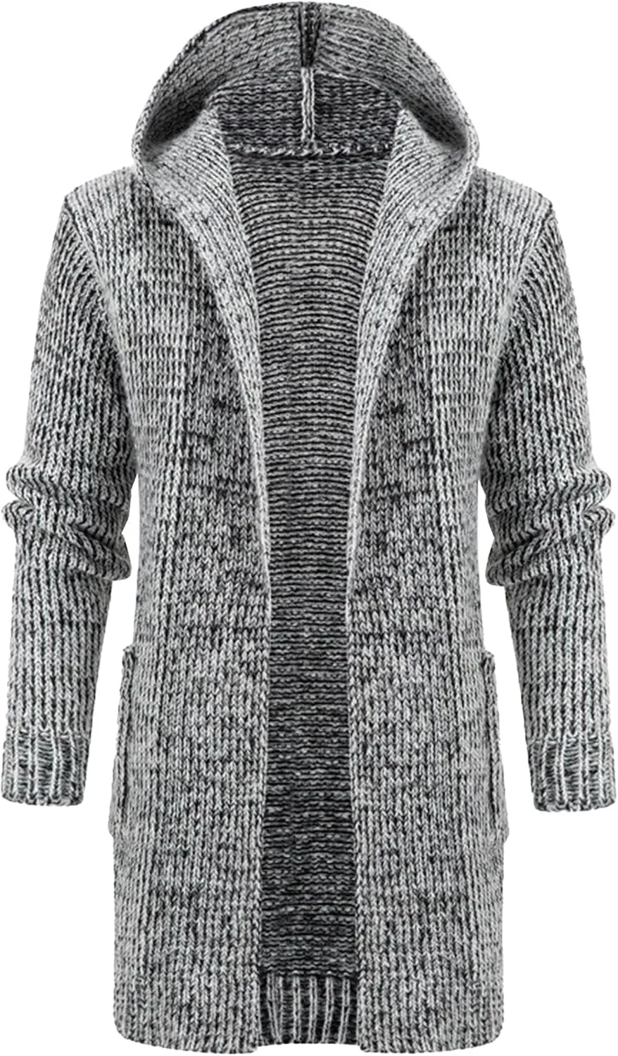 Men's Medium Length Knitted Sweater Jacket Fit Button Down Knits Jackets Hooded Men Knit Cardigan Sweaters Coat