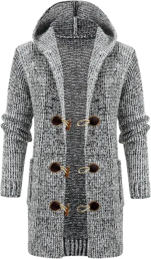Men's Medium Length Knitted Sweater Jacket Fit Button Down Knits Jackets Hooded Men Knit Cardigan Sweaters Coat