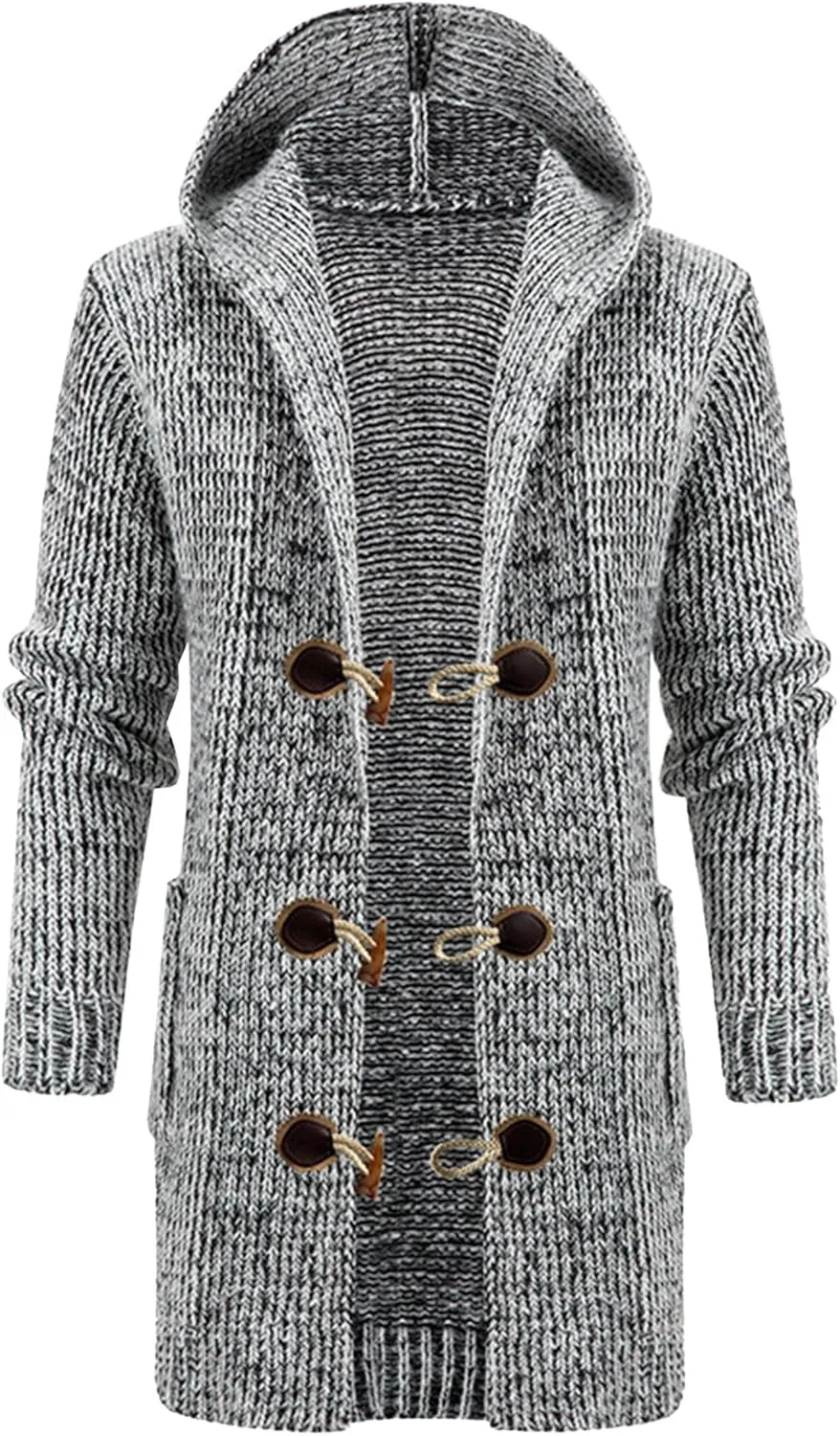 Men's Medium Length Knitted Sweater Jacket Fit Button Down Knits Jackets Hooded Men Knit Cardigan Sweaters Coat