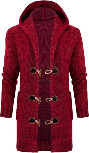 Men's Medium Length Knitted Sweater Jacket Fit Button Down Knits Jackets Hooded Men Knit Cardigan Sweaters Coat