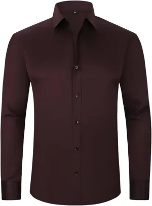 Men's Micro Elastic Non-Iron Slim Fit Long Sleeve Shirt Solid Color Work Social Top