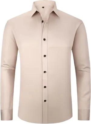 Men's Micro Elastic Non-Iron Slim Fit Long Sleeve Shirt Solid Color Work Social Top