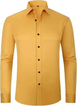 Men's Micro Elastic Non-Iron Slim Fit Long Sleeve Shirt Solid Color Work Social Top