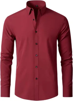 Men's Micro Elastic Non-Iron Slim Fit Long Sleeve Shirt Solid Color Work Social Top