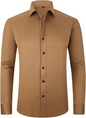 Men's Micro Elastic Non-Iron Slim Fit Long Sleeve Shirt Solid Color Work Social Top