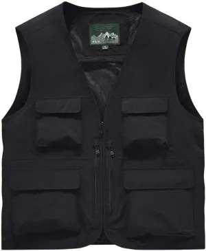 Mens Outdoor Work Safari Fishing Vest Casual Lightweight Zip Up Travel Cargo Vest Sleeveless Quick Dry Utility Jacket