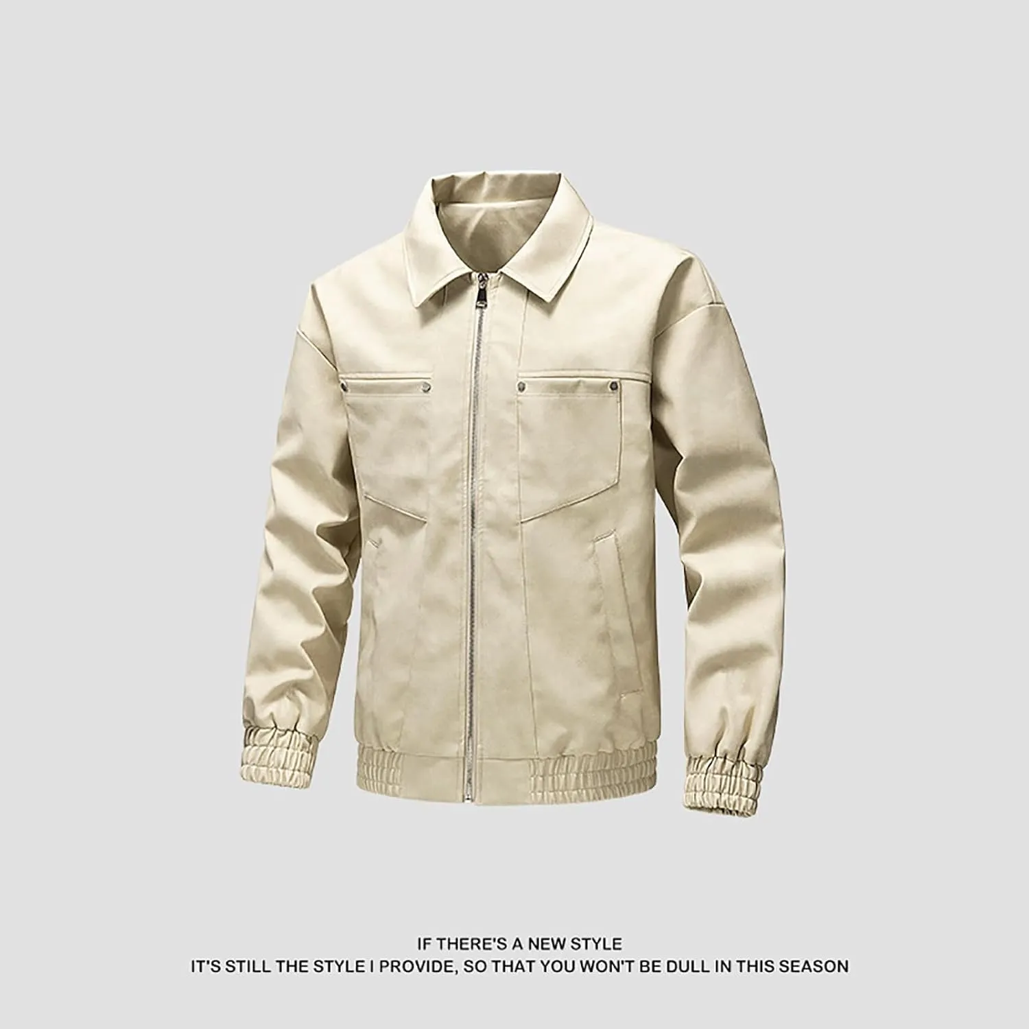 Men's PU Leather Classic Zip Up Jacket Motorcycle Vintage Racing Varsity Jacket Vintage Trucker Coat with 4 Pockets