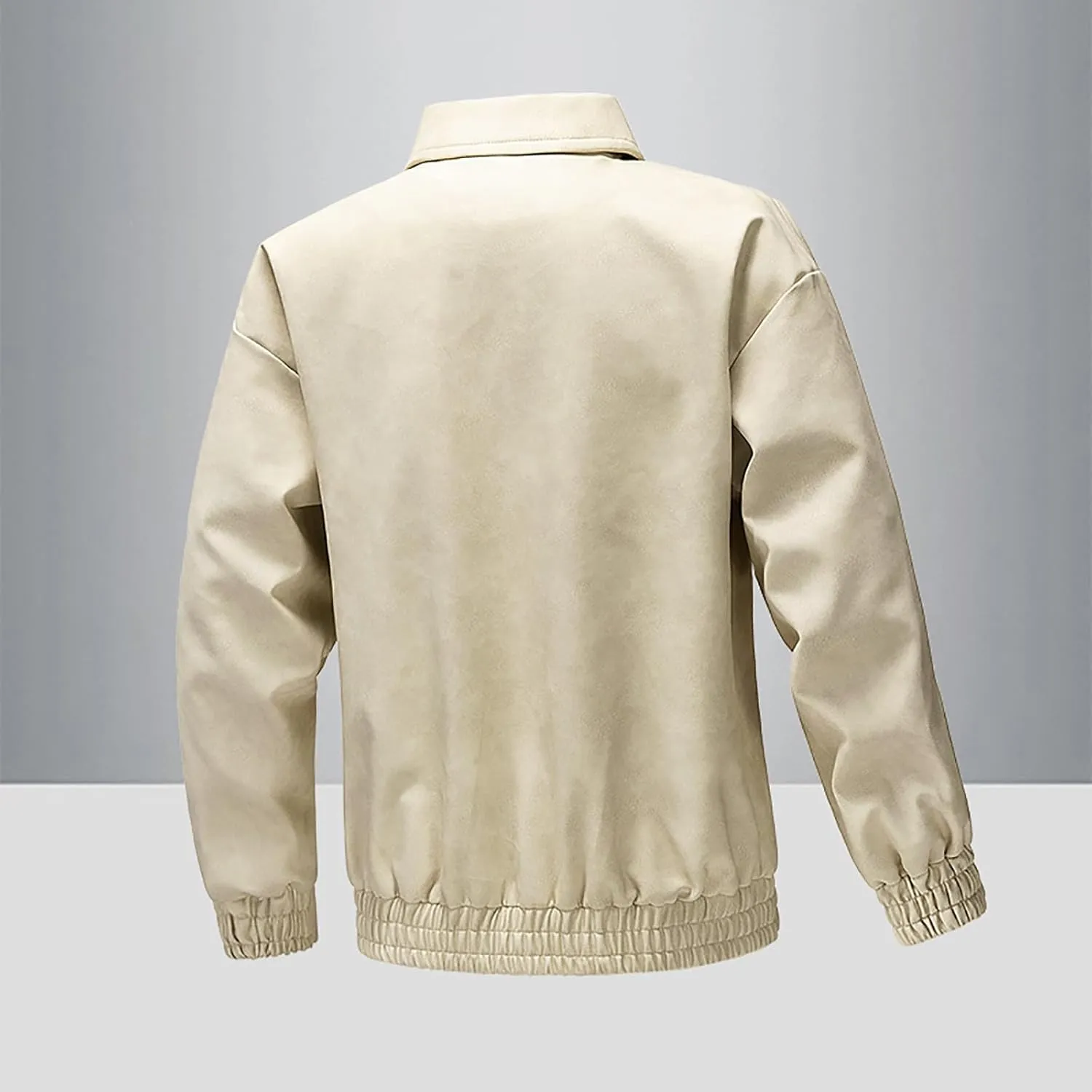 Men's PU Leather Classic Zip Up Jacket Motorcycle Vintage Racing Varsity Jacket Vintage Trucker Coat with 4 Pockets