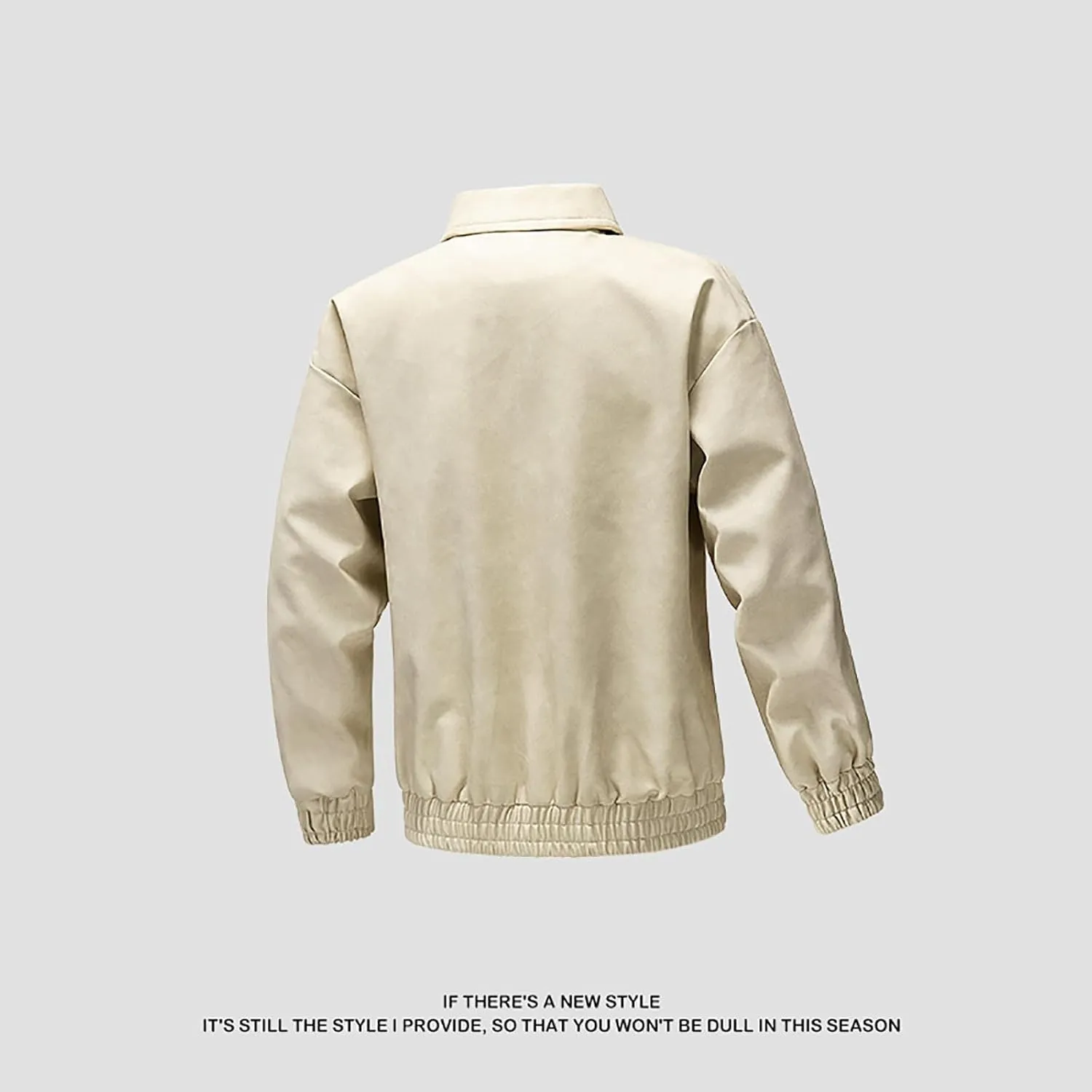Men's PU Leather Classic Zip Up Jacket Motorcycle Vintage Racing Varsity Jacket Vintage Trucker Coat with 4 Pockets