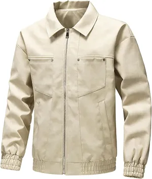 Men's PU Leather Classic Zip Up Jacket Motorcycle Vintage Racing Varsity Jacket Vintage Trucker Coat with 4 Pockets